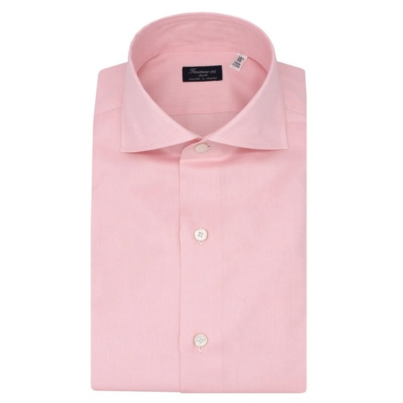 FINAMORE 1925 CLASSIC FIT NAPOLI SHIRT IN PINK COTTON TWILL REG $490 *AUTHENTIC - Picture 1 of 7